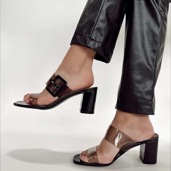 Chinese Laundry Sylvia Clear Block Heel Size 10  Slip On Smoke Square Toe - Picture 1 of 14